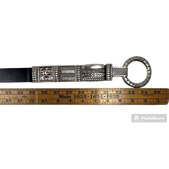 Chicos Belt Leminta Black Mixed Media Leather Stretch Silver Link Buckle 35” Med - Picture 15 of 16